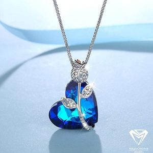 Blue Heart Rose Sapphire Necklace with Crystals